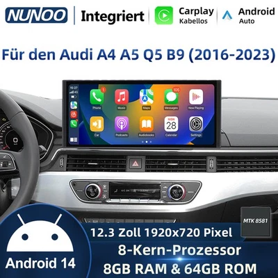12.3" Android14 Autoradio CarPlay GPS Navi Für AUDI A4 A5 Q5 2016-2023 8+64G - Bild 1 von 4