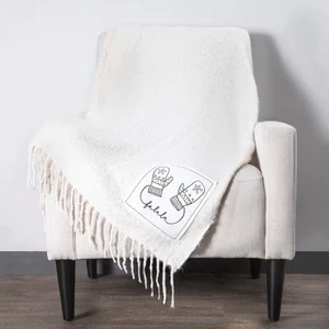 Rae Dunn Christmas Mohair Throw Blanket “Silver Fa La La” New - Picture 1 of 7