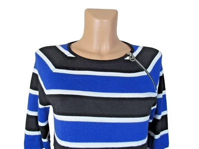 MICHAEL KORS Mujer PS Suéter Top Mangas Largas Rayas Brillantes MK Cremallera Acento Foto 1 de 4