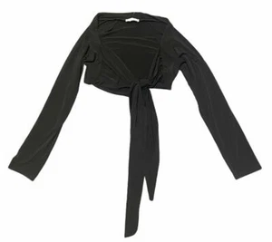 Que Sera Shrug Cropped Black Front Tie Long Sleeve Bolero Short Cardigan Small - Picture 1 of 1