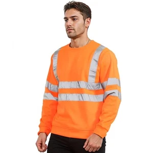 Hi Viz Sweatshirt Crew Neck High Visibility Safety Reflective Fleece Jumper Tops - Picture 1 of 8