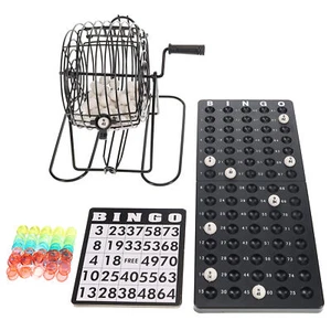 WE Games Grand Bingo Set, 8 in. Black Metal Cage, Balls, Holder, Cards, Markers - Picture 1 of 11