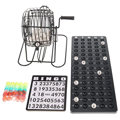 WE Games Grand Bingo Set, 8 in. Black Metal Cage, Balls, Holder, Cards, Markers - Image 1 of 4