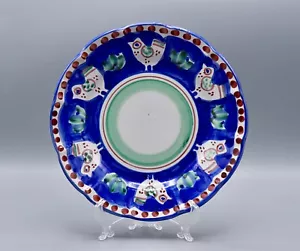 Vietri Solimene Campagna Chicken 8" Salad Plate Blue Border Red Dots Italy - Picture 1 of 4