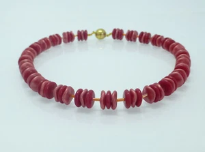Halskette Collier Glasperlen Scheiben Rot UNIKAT - Bild 1 von 8