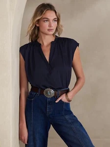 BANANA REPUBLIC Essential Mangas Dolman Botones Sarga Líquida Top S Negra - Imagen 1 de 8