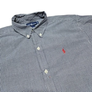 Ralph Lauren Gingham Button Down Short Sleeve Shirt Classic Fit XL Blue White - Picture 1 of 6