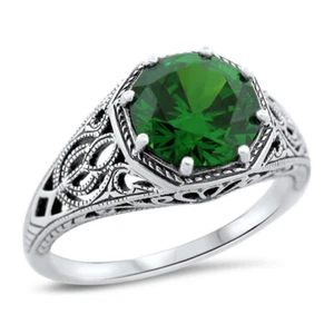 WEDDING ENGAGEMENT 925 STERLING SILVER EMERALD CZ SOLITAIRE RING #1288 - Picture 1 of 4