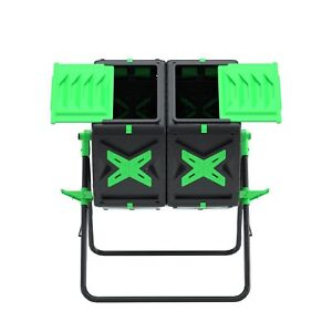 Large Dual Chamber Compost Bin Tumbler Outdoor Garden- Easy Rotating- Sturdy ...