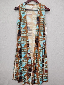 Neu mit Etikett LuLaRoe Joy Staubweste blaugrün/braun geometrisches Muster Stretchstrick Größe XS - Bild 1 von 5