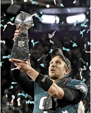 Nick Foles Eagles Unsigned SB LII VInsce Lombardi Trophy Celebrate Photo Cover
