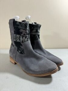 Toms womens gray suede & fabric aztec print pull on ankle western boots size 6.5