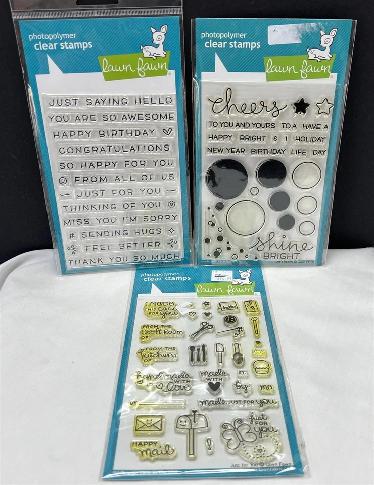 Lawn Fawn LET'S BOKEH Sentiments Handmade Just For You Rubber Stamps Lot - Image 1 of 2