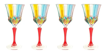 Set of Four 4 Murano Wine Glass Multi Red Stem Hand Painted Venice - Image 1 of 4
