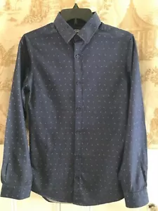 GALERIES LAFAYETTE PARIS BLUE FLECKED COTTON BLOUSE SHIRT 37/38 IMMACULATE S/M - Picture 1 of 5
