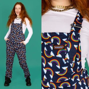 RUN AND FLY Over The Rainbow Print Stretch Twill Cotton Dungarees 4XS-4XL Alt - Picture 1 of 6