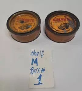 2 Vintage 1930s 7 oz. SIMONIZ TIN Wax For Cars or Furniture Orange Cans & Yellow - Picture 1 of 16