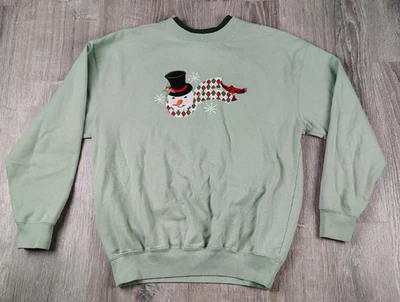 Moletom Vintage M & C Esportivo Verde Médio Boneco de Neve Férias Vovó Pulôver - Imagem 1 de 4