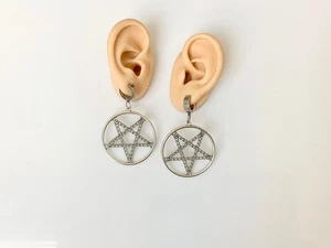 Big Chain Pentagram Charm Hoop Earrings Gothic Jewelry Satanic - Picture 1 of 4