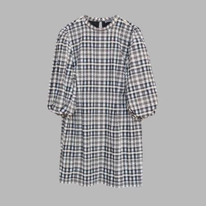 Mini abito in velluto a quadri Gingham manica a sbuffo come nuovo | UK 6 - Foto 1 di 6