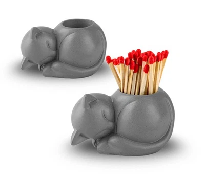 Cat Match Holder With Striker Cute Ceramic Candle Jar Bathroom Accessories Foto 1 de 4