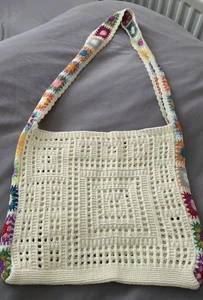 New Croched Hippy 70s Style Tote Bag Lovely Summer Colourd Granny Square Handle - Picture 1 of 7
