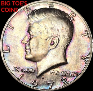 1972-D TONED KENNEDY HALF DOLLAR , VERY BEAUTFUL COIN, FAST SHIPPING - Picture 1 of 2