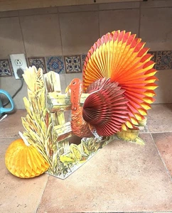 Vintage Truthahn Kürbis Erntedank Papier Waben Lorbeer Karten Tischplatte - Bild 1 von 19