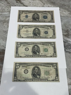1934 C, 1950 A, 1950 D And 1953 Five Dollar Bills. 4 Total See Description. - Image 1 of 4