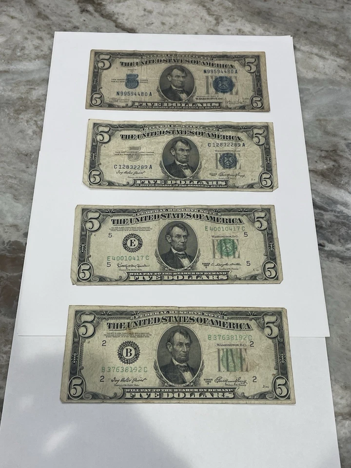 1934 C, 1950 A, 1950 D And 1953 Five Dollar Bills. 4 Total See Description. - Image 1 of 4
