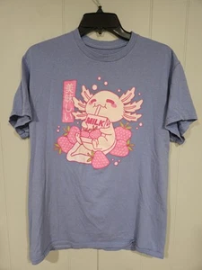 T-Shirt Hot Topic Fragola Rosa Latte Blu Axolotl 100% Cotone Taglia Media - Foto 1 di 4
