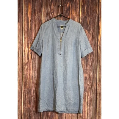 Vestido Anne Klein Mujer Cambray Talla 14 Manga Corta Cuello en V Cremallera Frontal Informal Foto 1 de 4