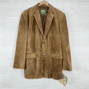 Cabela's Brown Leather Sport Coat Blazer Men 44 R Buffalo Nickel Buttons Suede - Picture 1 of 16