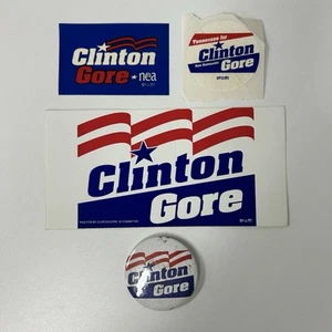 1992 Bill Clinton Al Gore Presidential Campaign 3 Stickers 1 Button US Election - Picture 1 of 6