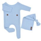 Newborn Baby Boy Girl Photography Prop Footed Romper Button Overalls + Hat Set ·