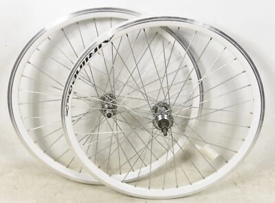 PAIR 24" WHITE 507 - 21 RIM MTB WHEELS 6 or 7 SPEED DOUBLE WALL 100/135mm HUBS - Image 1 of 2