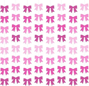 8Pcs Bow Garland Decorations, Pink Birthday Decorations Hanging Banner 8PCS - Picture 1 of 7