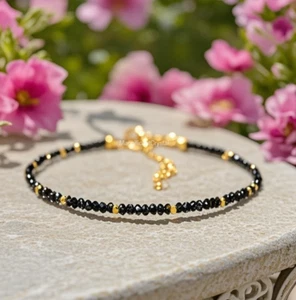 Vintage Natural Black Spinel Bracelet Stone Bead Crystal Jewelry Birthday Gift - Picture 1 of 9
