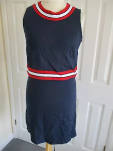 M&S - 2 in 1 navy sleeveless stretchy dress, integral red/white trim top - UK12 - Picture 1 of 9