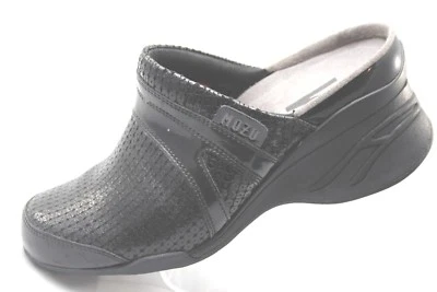 Mozo Zoe Mujer Talla 7 Cuero Negro Estampado Lentejuelas Sin Cordones Enfermera Zuecos Zapatos Mules Foto 1 de 4