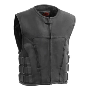 GILET MOTO BIKER FIRST MFG CO COMMANDO UOMO PELLE STILE SWAT - FA7 - Foto 1 di 5