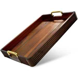 Large Acacia Wood Serving Tray with Handles (17"x12") – Elegant Handmade Tray - Picture 1 of 7