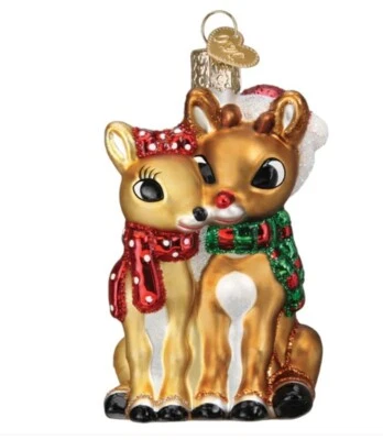 Old World Christmas RUDOLPH AND CLARICE (44204) Glass Ornament w/ OWC Box