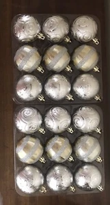 Holiday Time 18 Shatterproof Ornaments 12 Silver ~ 6 Silver & Gold 2.5" x 2.5" - Picture 1 of 5