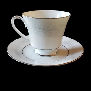 Set4 Noritake CUMBERLAND Floral White Silver rim Cups Saucers 2225 Replacements  - Picture 1 of 12