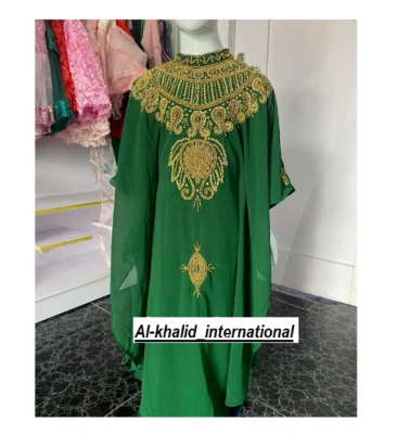 Vestido Verde Georgette Boda Ramadán Dubai Especial Kaftán Niñas Niños Marroquí Foto 1 de 3