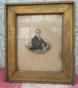 Antico ritratto a inchiostro con cornice in legno dorato antico vittoriano firmato E. J. Harding 1844 - Foto 1 di 9