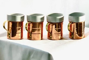 Baker Hart & Stuart Vintage Copper & Porcelain Cups Mugs Steins Set Of 4 Heavy - Picture 1 of 10