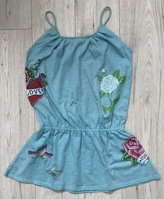 Flowers By Zoe Girl’s Love Turquoise Blue Spaghetti Strap Tunic Top Size M ? - Image 1 of 4