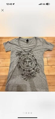 Grey Obey cotton v-neck t-shirt with a touch of grunge Andre the giant XS - Image 1 of 4